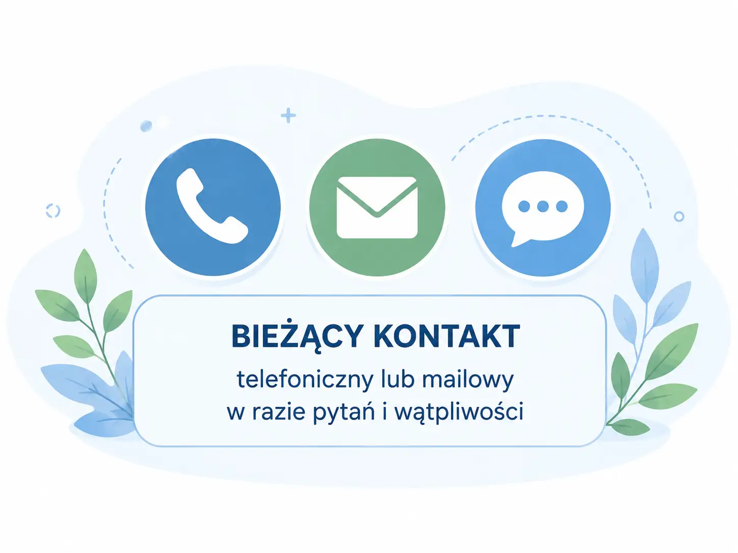 Obrazek ilustracja z ikonkami kontaktowymi takimi jak messenger